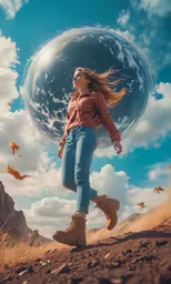 a young girl in a brown top is walking through the desert