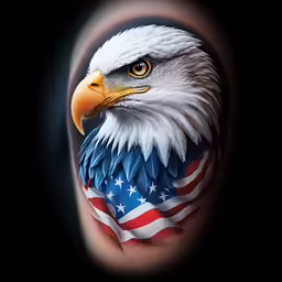 an eagle with the american flag painted on it