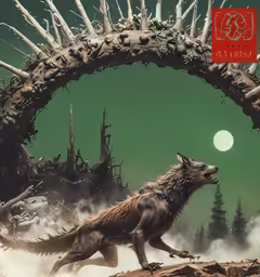 a wolf running through an open area of smoke