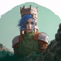 a young person dressed in armor and a crown