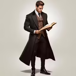 a man in black coat standing in a photo