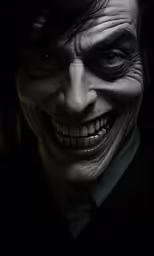 a creepy man with dark hair and fangs