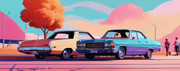 two cars parked next to each other on the street,two old fashion trucks sit parked on the pavement near one another