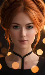 a woman with light boke in her hair and a black dress