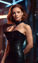 a beautiful woman in a black dress posing