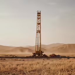 there is a drilling rig on the side of the road