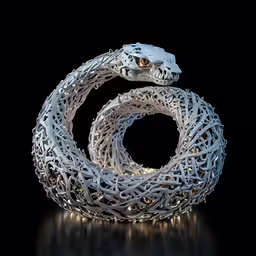 a snake statue made from many different wire pieces
