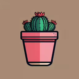 an illustration of a cactus in a flower pot,a small green cactus is sitting in a pink flower pot