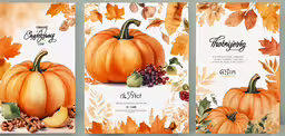 two autumn cards with orange and yellow pumpkins,a couple of cards that have a pumpkin on it