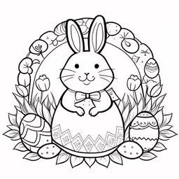 the rabbit and egg are standing in front of a floral frame