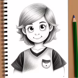 a drawing of a person with hair, smiling,a pencil drawing of a girl
