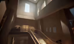 the inside of a building with steps to stairs