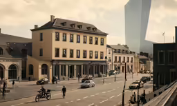 the view of an old european city street