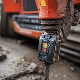 there is an old orange cable meter on the ground
