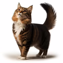 a cat standing up against a white background