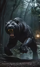 a very big black animal with its mouth open