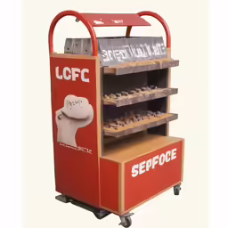sepocare stand with three rows of shoes