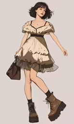 a drawing of a woman with a bag and boots