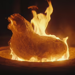 a piece of cooked meat sitting on fire