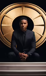 a black man sitting on some steps posing for a picture