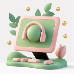 a green ball and headphones stand on a piece of material