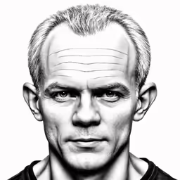 a man in a black shirt with no hair