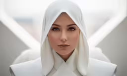 a young woman wearing a white outfit in a room