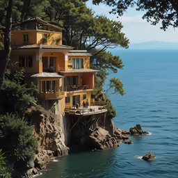 two hotels nestled on cliff overlooking the ocean