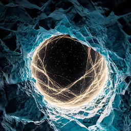 the light is moving through the blue ice
