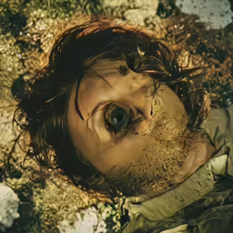 a photo of someones face is shown from above