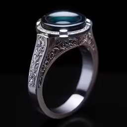 a ring with an aqua green stone set in silver