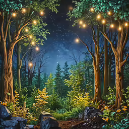 a painting of an outdoor park at night