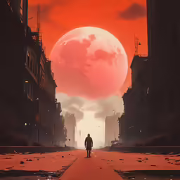 a silhouetted man is walking through a city at night
