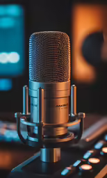 a computer keyboard sitting next to a silver microphone