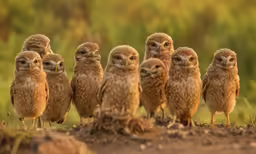 a group of owl standing next to each other
