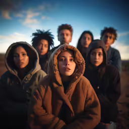 a group of young people with furry coats