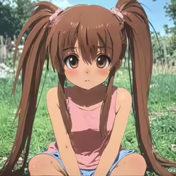 a anime girl sitting in the grass