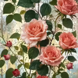 a group of pink roses sitting on top of a wooden table