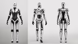 two photographs of the same robot suit