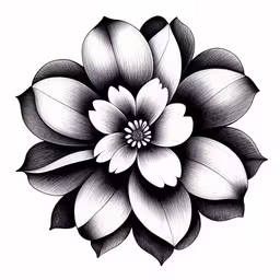 a drawing of a flower in black and white