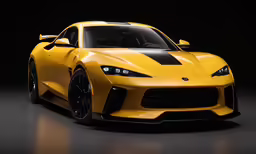 a yellow sports car on a dark background