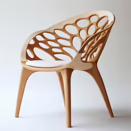 the back view of an easy chair with a pattern of circles and legs