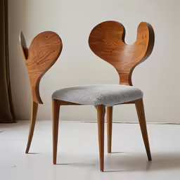 two chairs with chairs upholstered on one side