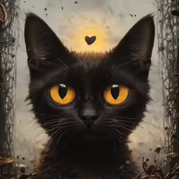 a painting shows a cat with eyes like a skull