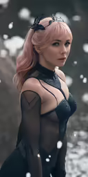 a sexy woman is wearing a bodysuit near a river