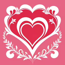 heart with floral ornament on pink background,valentine day greeting card with heart,a heart shaped card sitting on top of a pink background,a heart with flowers and vines on a pink background,a heart - shaped card that looks like it has flowers in it