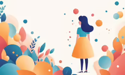woman wearing orange and pink dress standing in floral design with dots