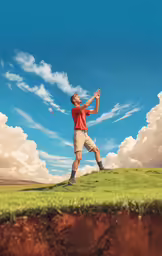 a man swings a bat on top of the hill