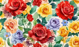 an art piece with many different colors of roses on it