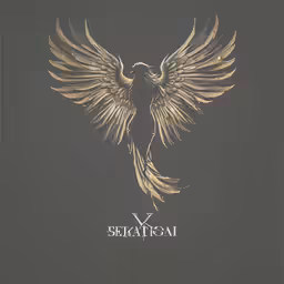 there is a gold and black drawing of a bird